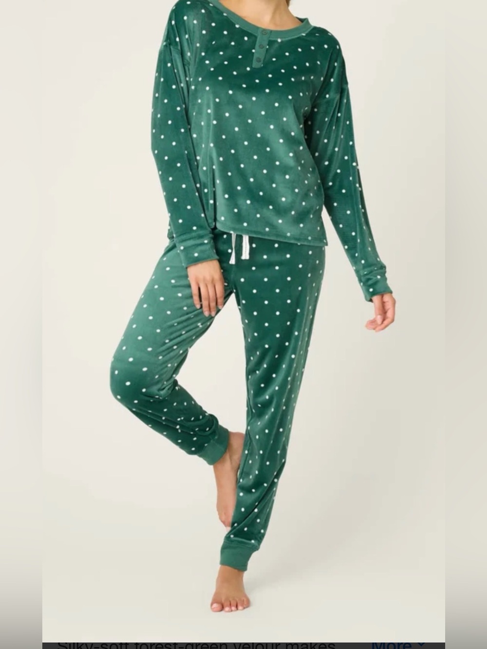 PJ Salvage Velour Dot Print Long PJ Set in Dark Forest NWT
